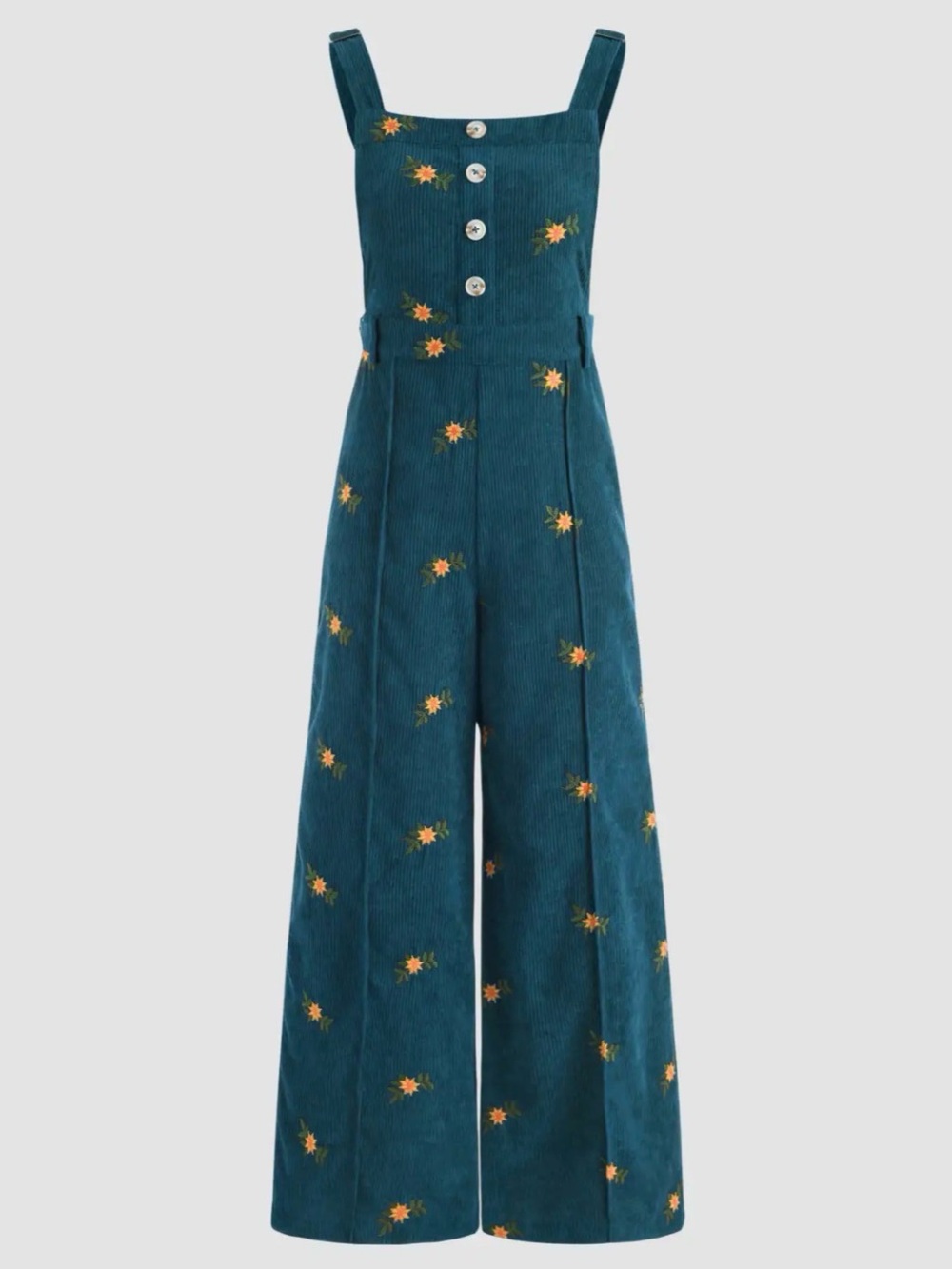 Cider Teal Floral Embroidered Wide-Leg Jumpsuit